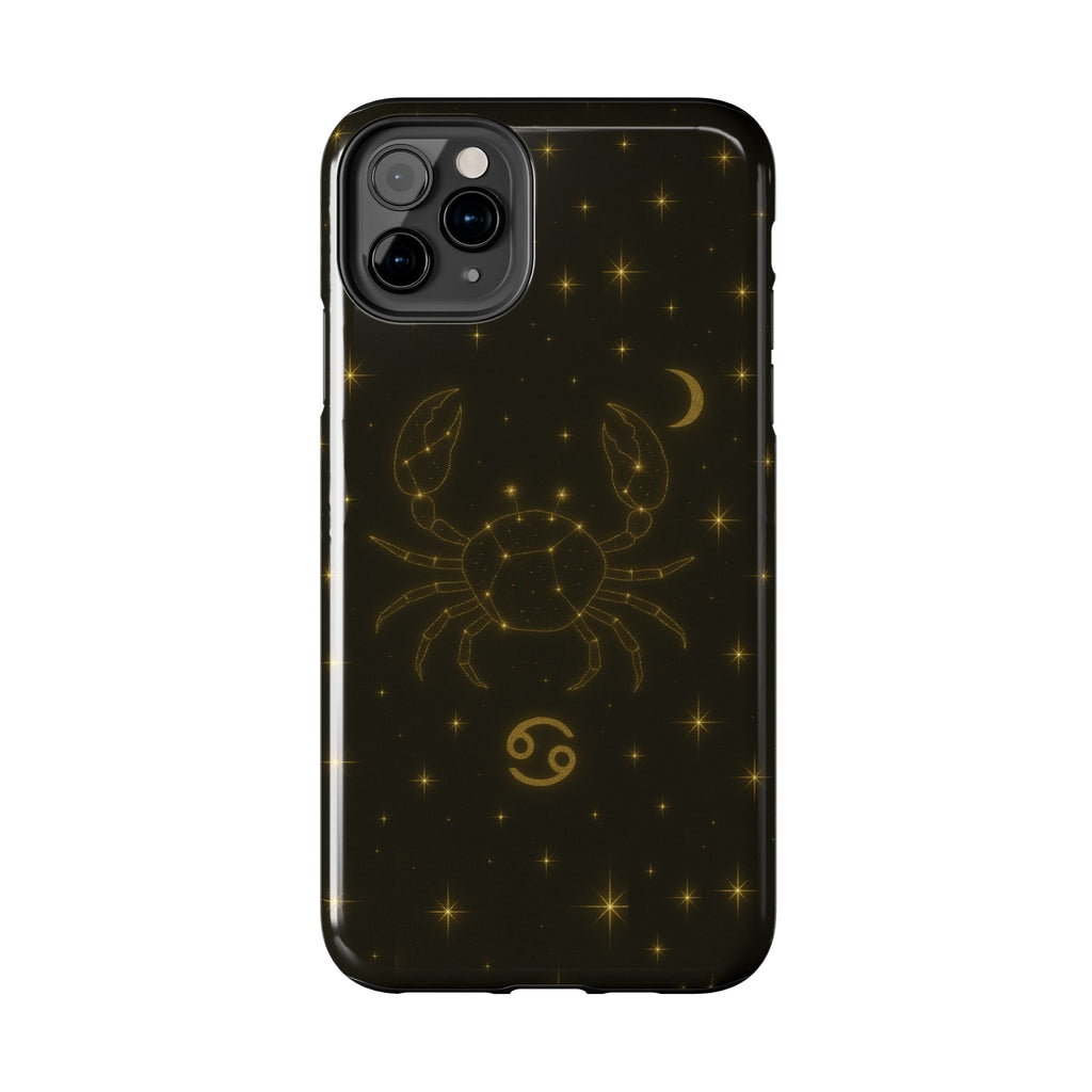 Cancer Zodiac Tough Phone Case — Gold Constellation Crab with Crescent Moon
