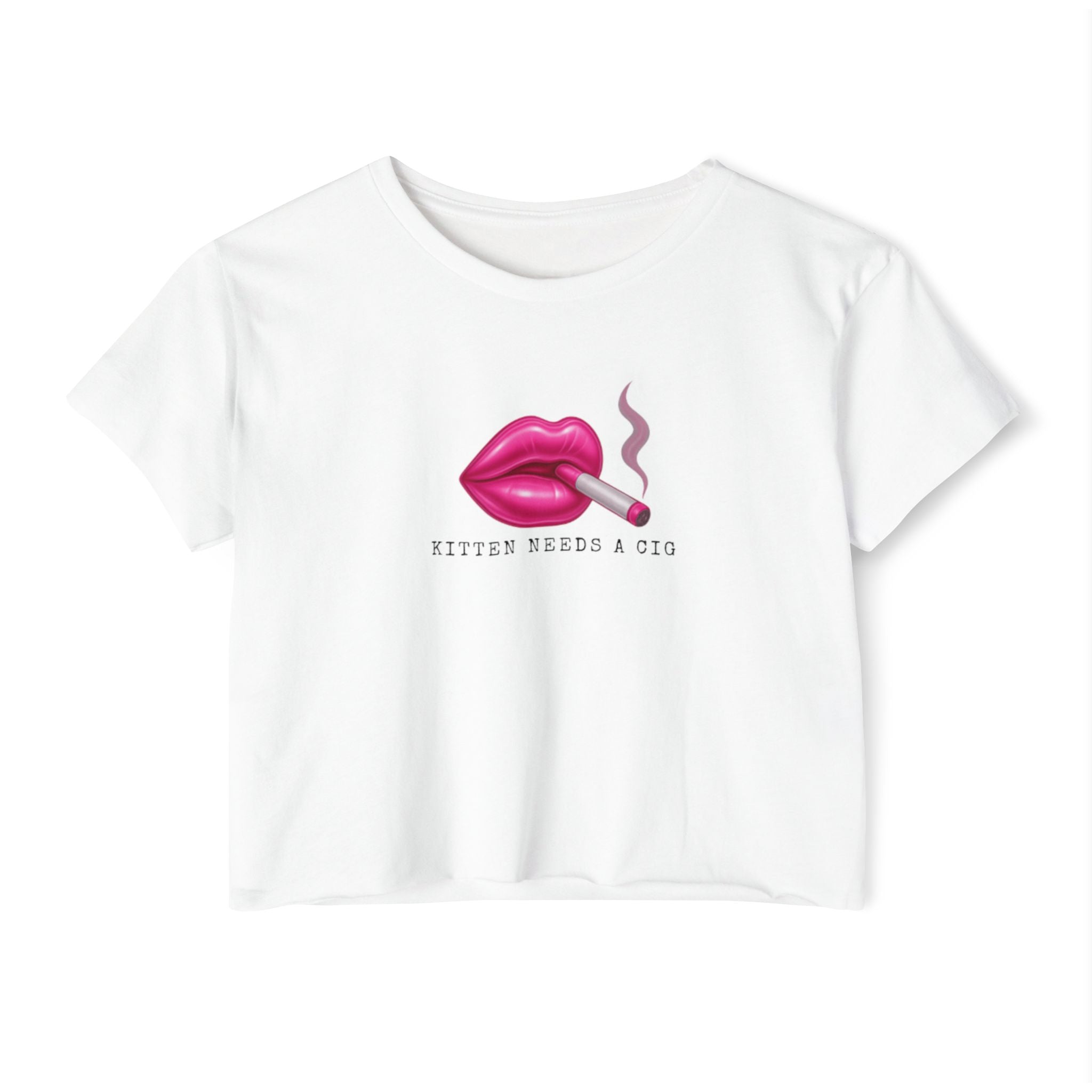 Pink Kittens Needs a Cig Cropped Graphic Tee