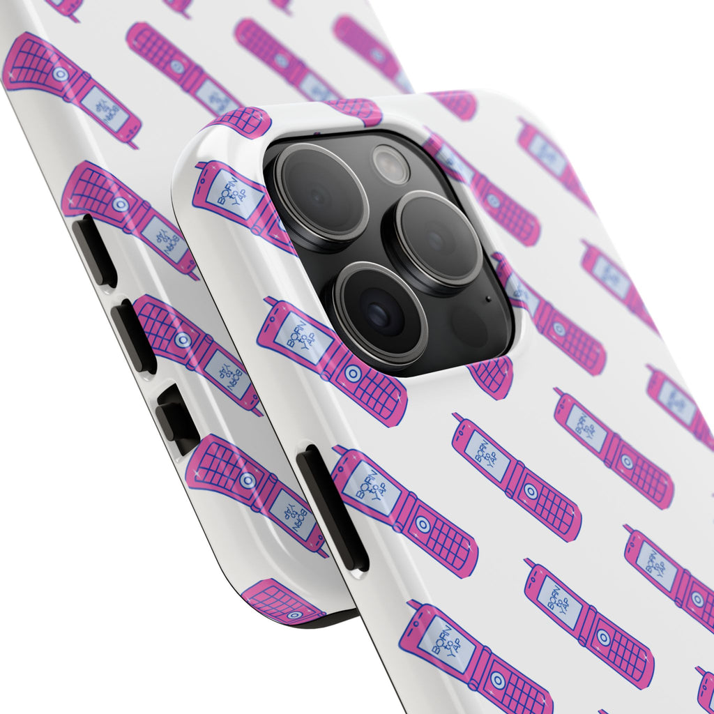 Retro Purple Born to Yap Flip Phone Phone Case | 90s Pattern, Cute Tech Design