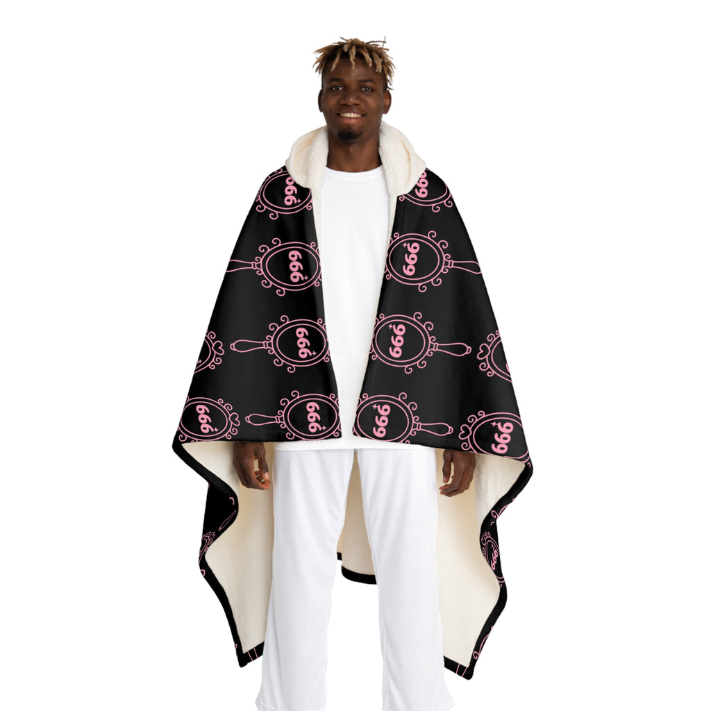 Hooded Sherpa Blanket — Black & Pink 666 Mirror Pattern