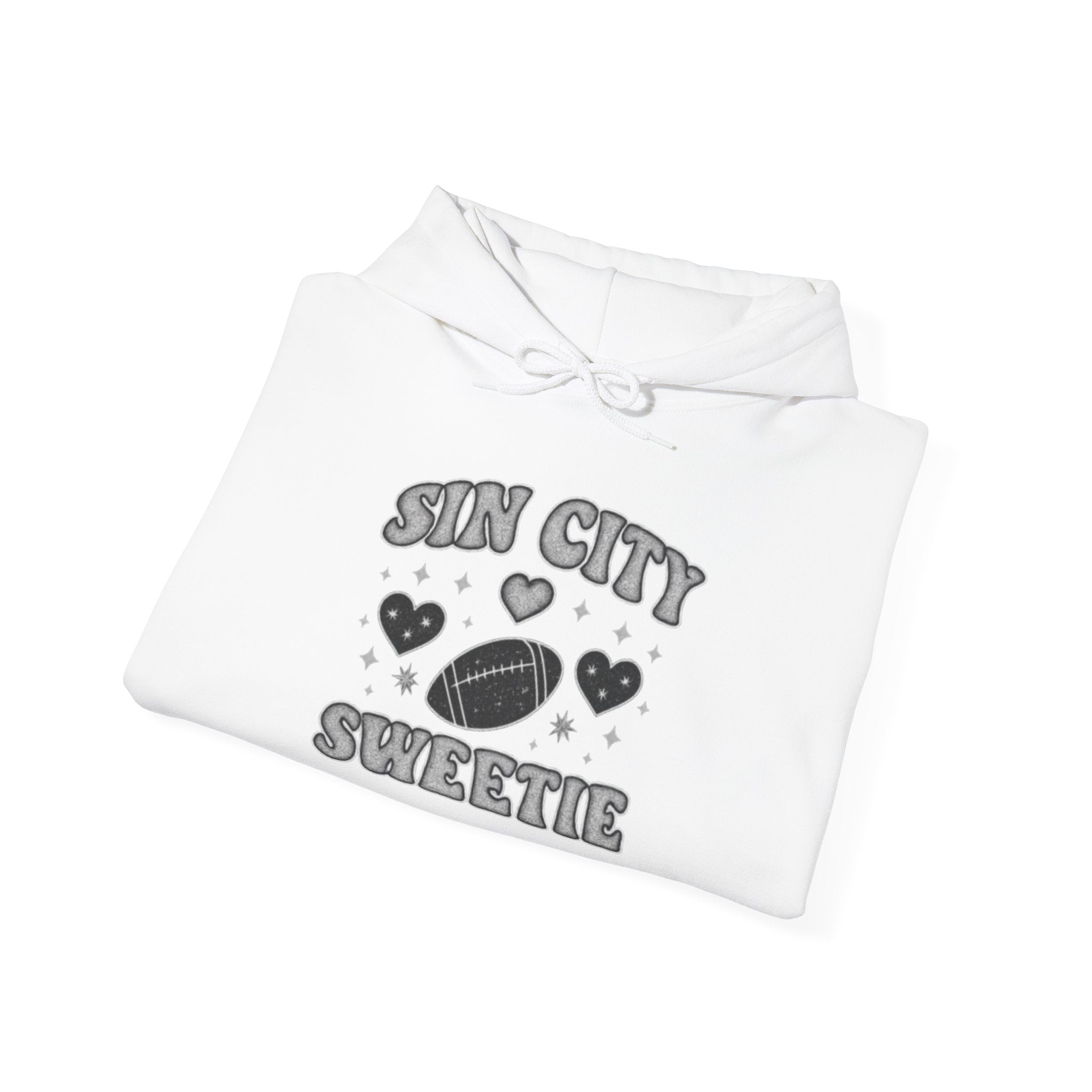 Sin City Sweetie Hoodie — Retro Heart & Football Graphic Pullover