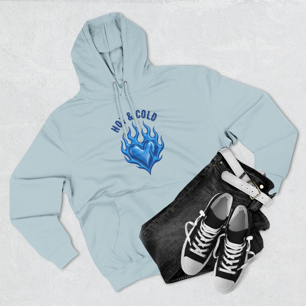Hot & Cold Blue Flame Hoodie — Graphic Fleece Pullover
