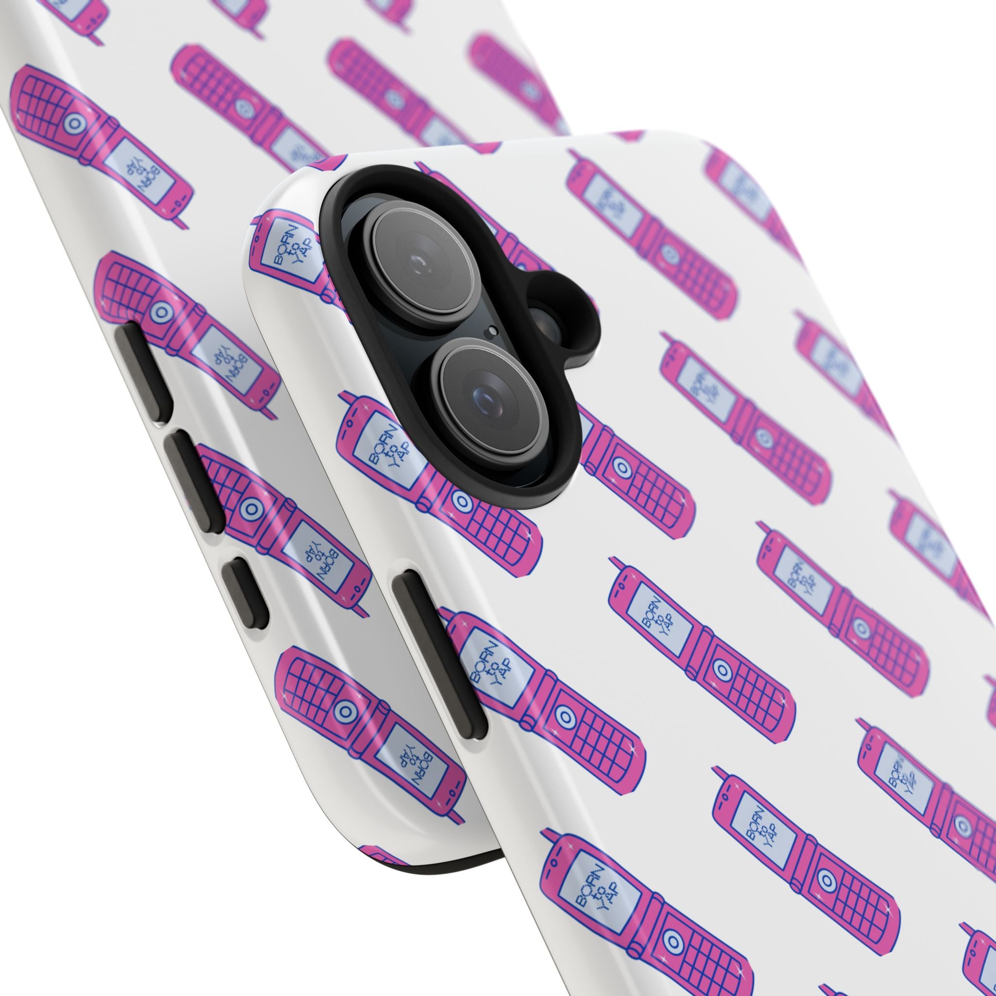 Retro Purple Born to Yap Flip Phone Phone Case | 90s Pattern, Cute Tech Design
