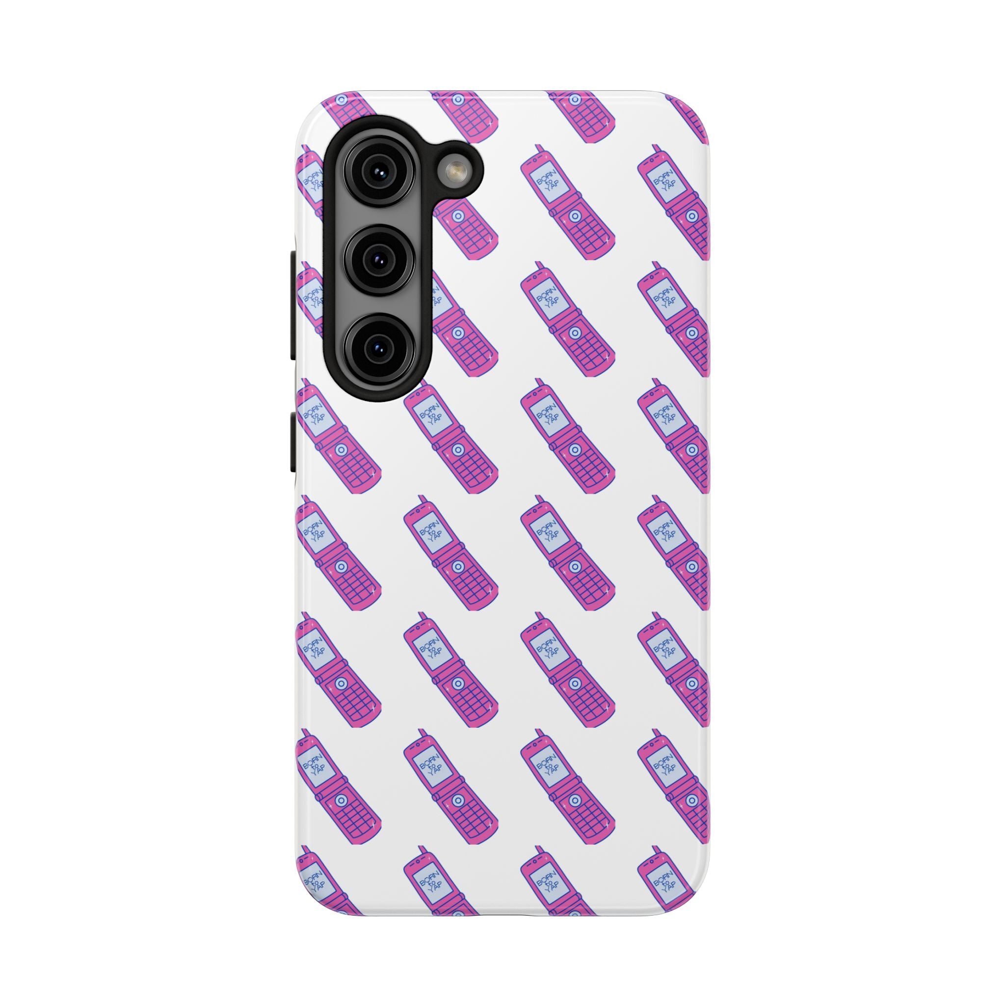 Retro Purple Born to Yap Flip Phone Phone Case | 90s Pattern, Cute Tech Design
