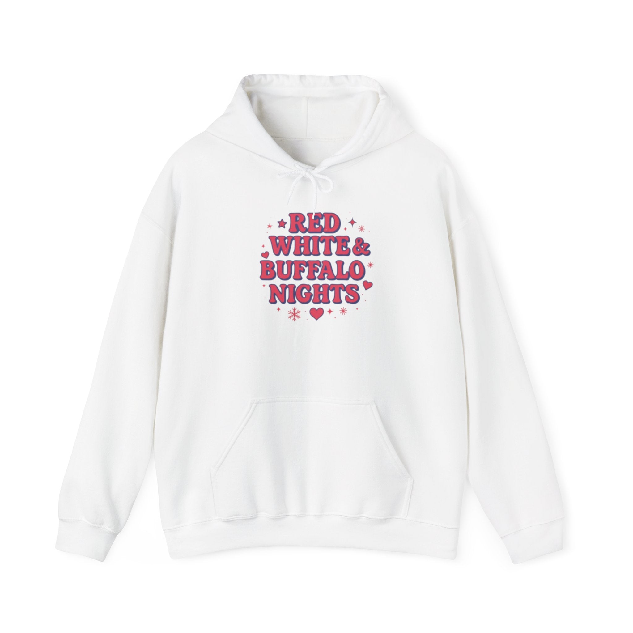 Red White Buffalo Nights Hoodie — Retro Heart Graphic Pullover Football