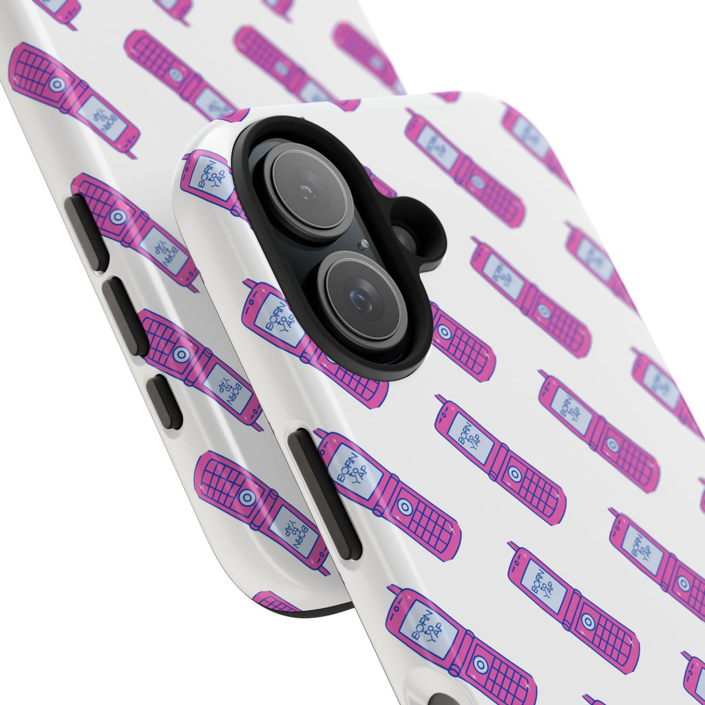 Retro Purple Born to Yap Flip Phone Phone Case | 90s Pattern, Cute Tech Design