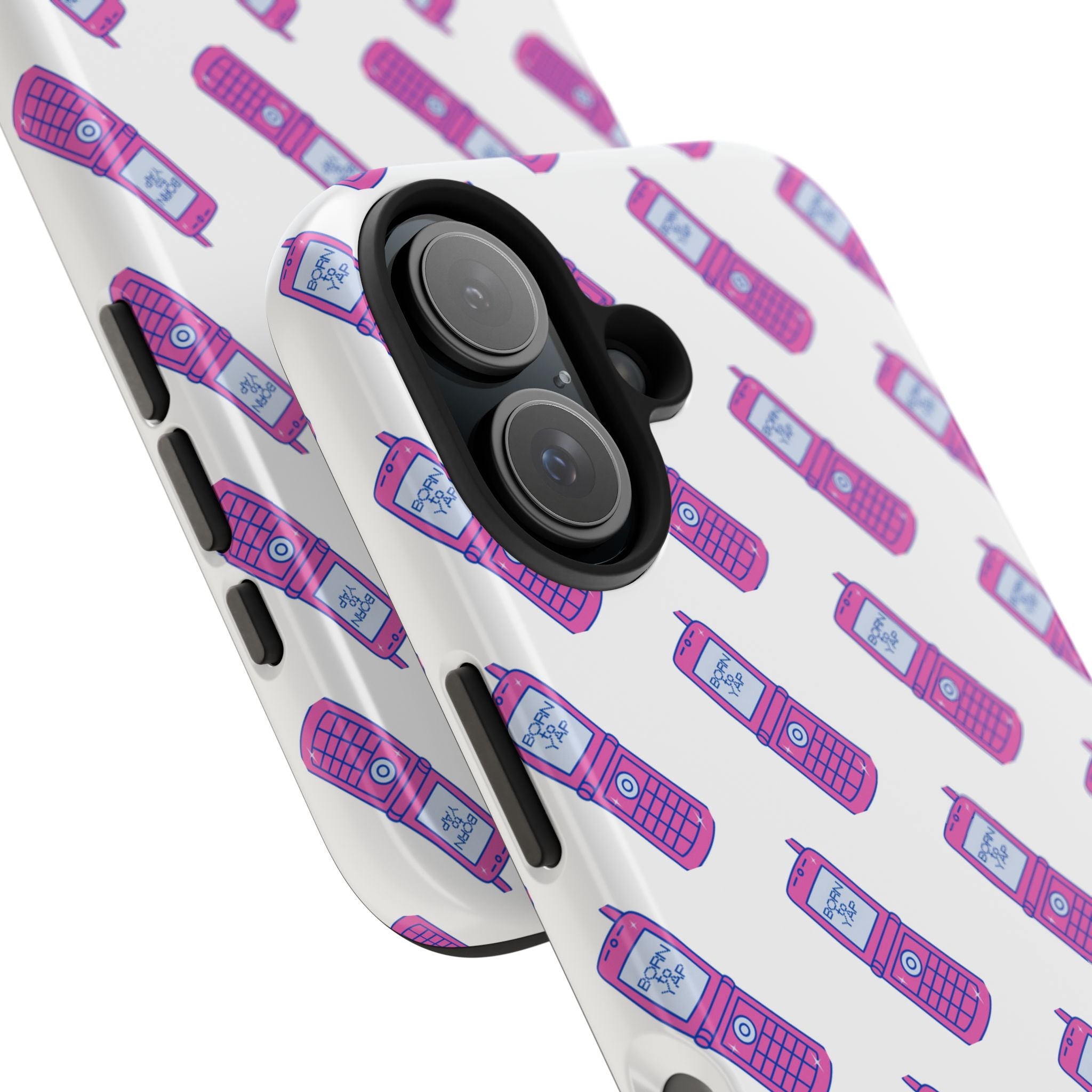 Retro Purple Born to Yap Flip Phone Phone Case | 90s Pattern, Cute Tech Design