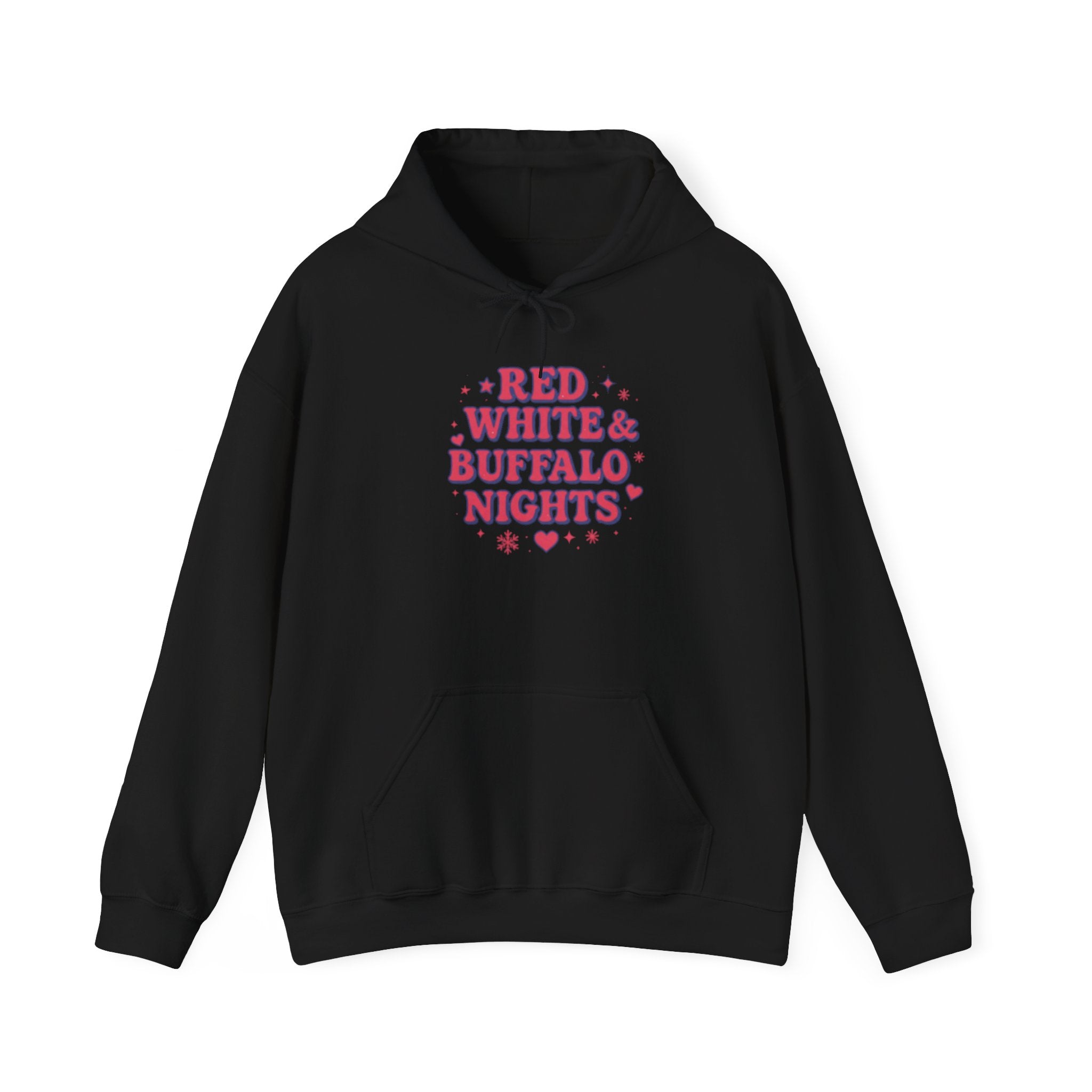 Red White Buffalo Nights Hoodie — Retro Heart Graphic Pullover Football
