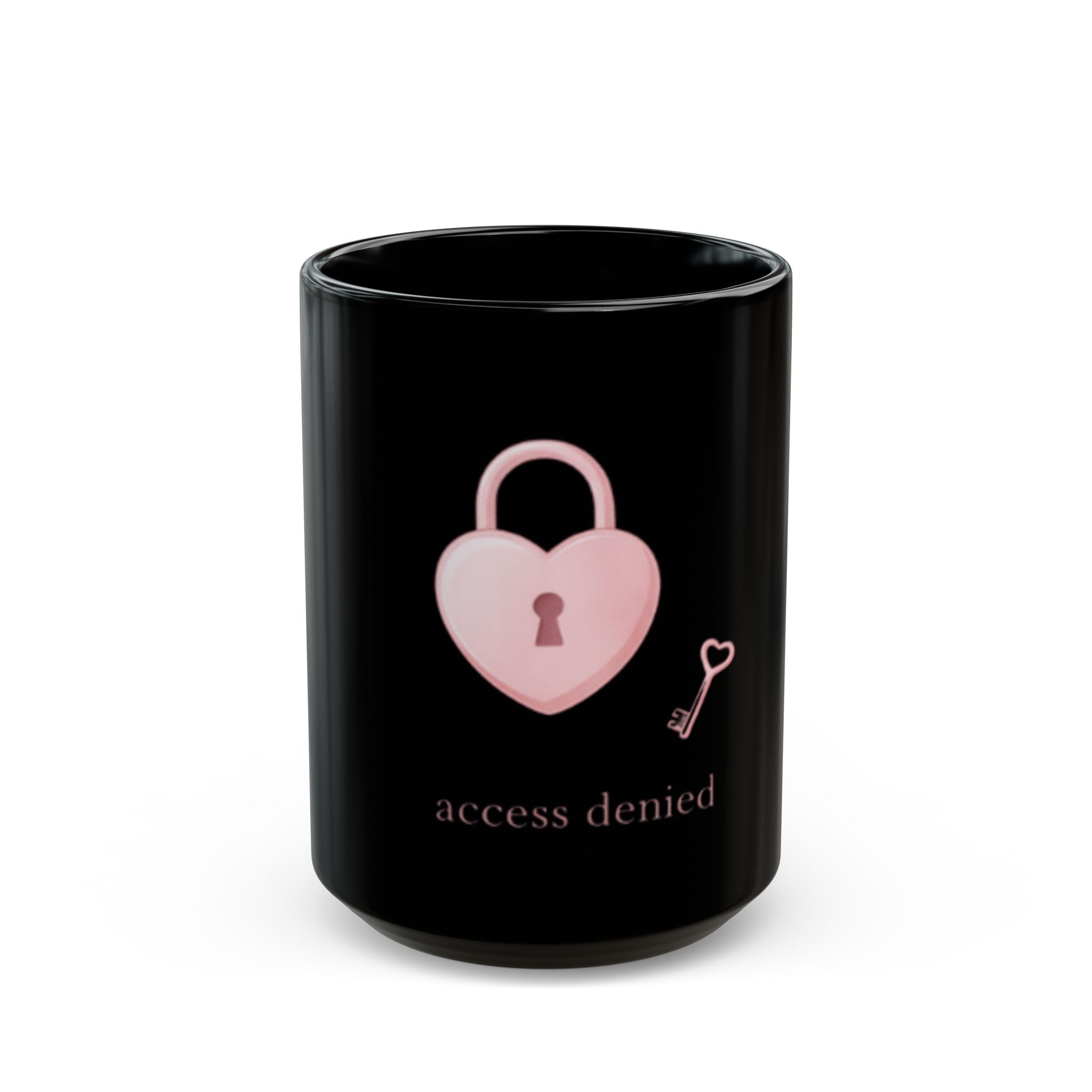 "Access Denied" Black Mug — Pink Heart Lock & Key