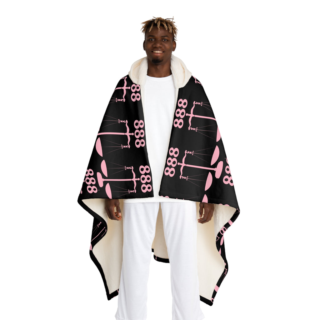 Hooded Sherpa Blanket - Black & Pink Scale 888 Pattern