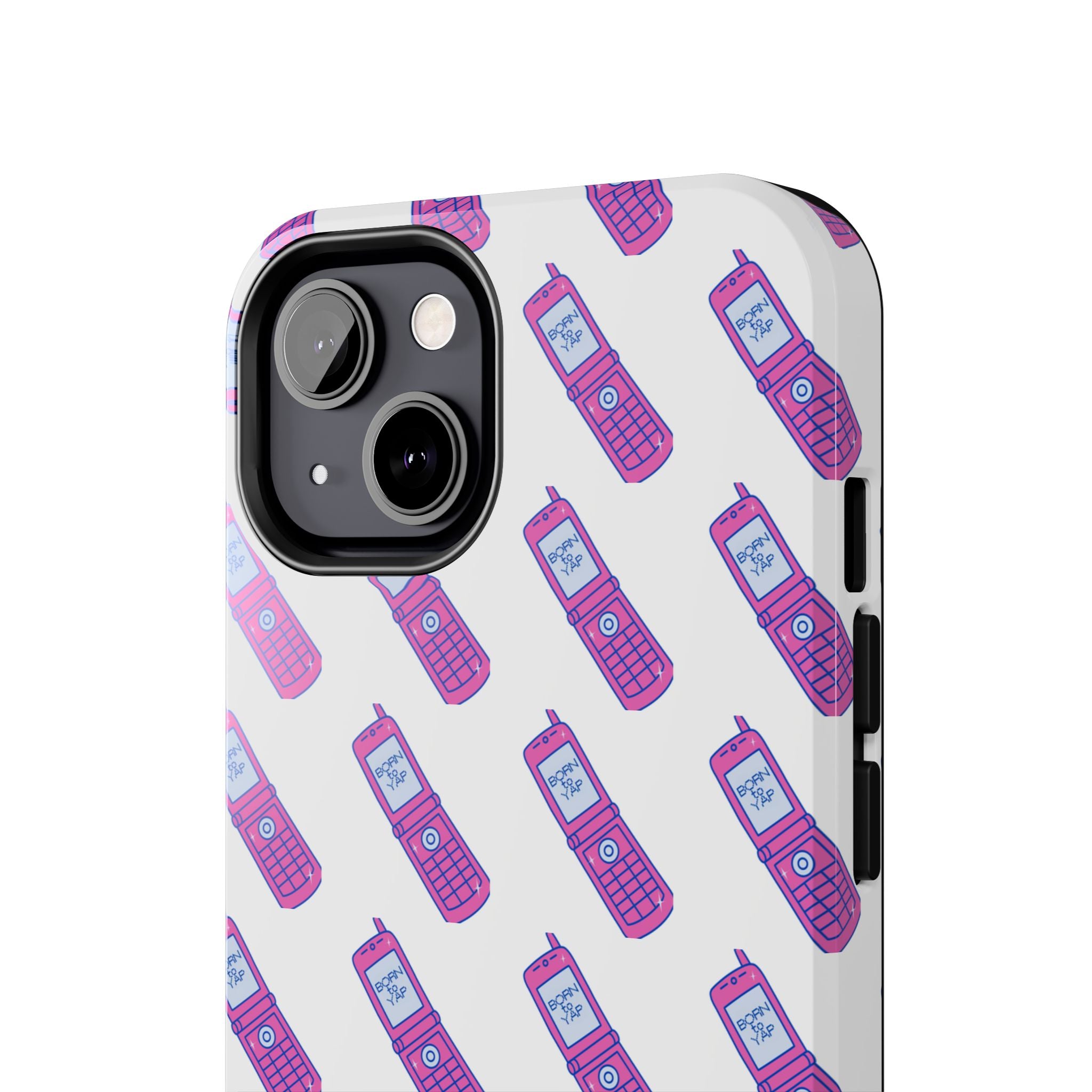 Retro Purple Born to Yap Flip Phone Phone Case | 90s Pattern, Cute Tech Design