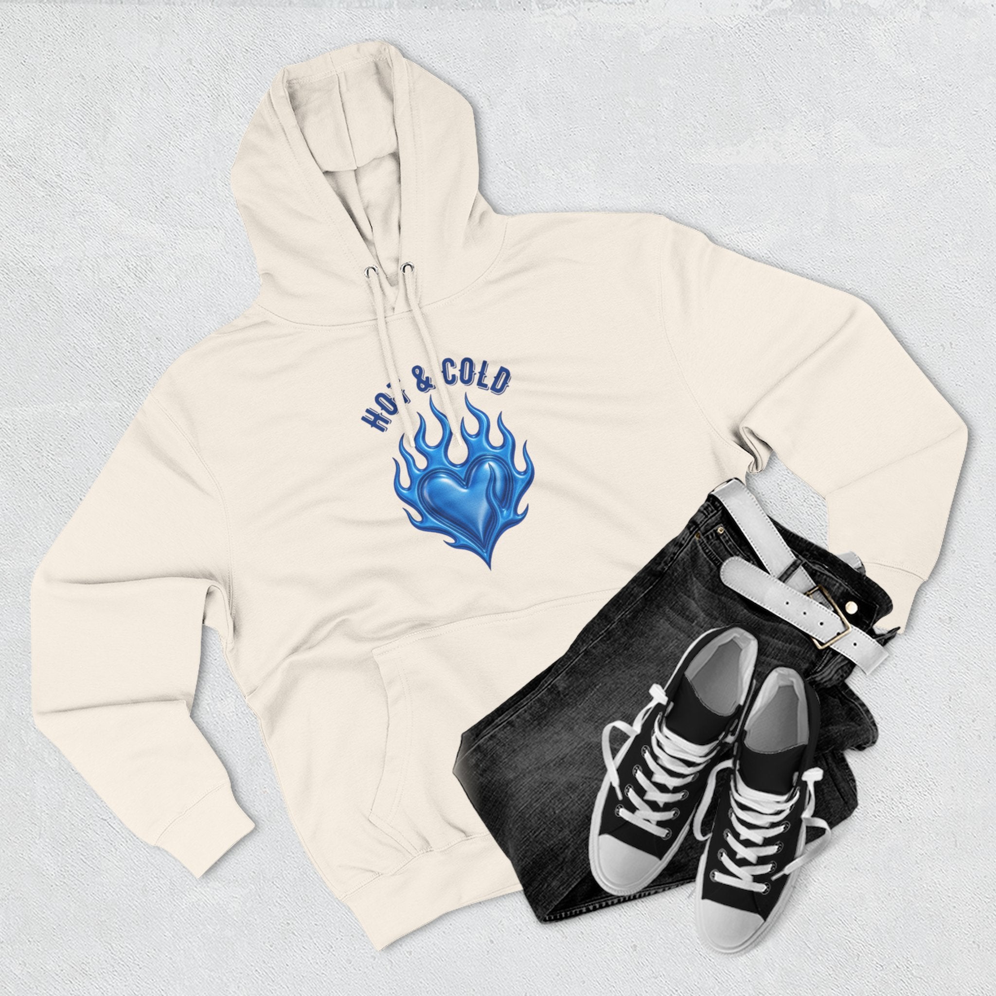 Hot & Cold Blue Flame Hoodie — Graphic Fleece Pullover