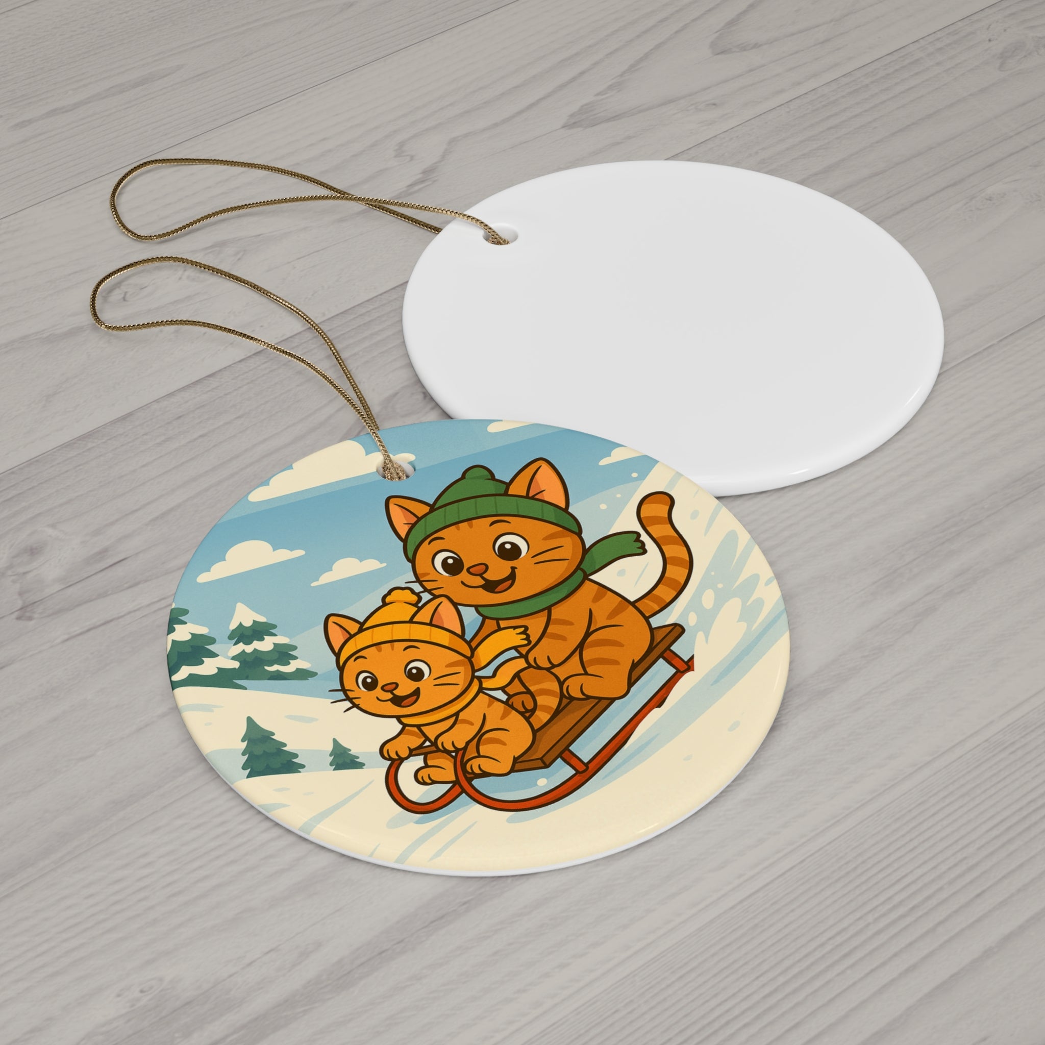 Custom Pets Sledding Ceramic Ornament  Personalized Holiday Decoration