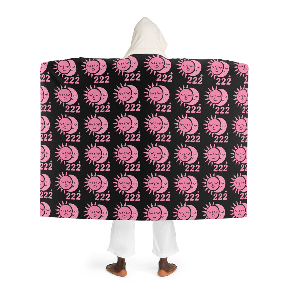 Hooded Sherpa Blanket — Black & Pink Sun/Moon 222 Pattern