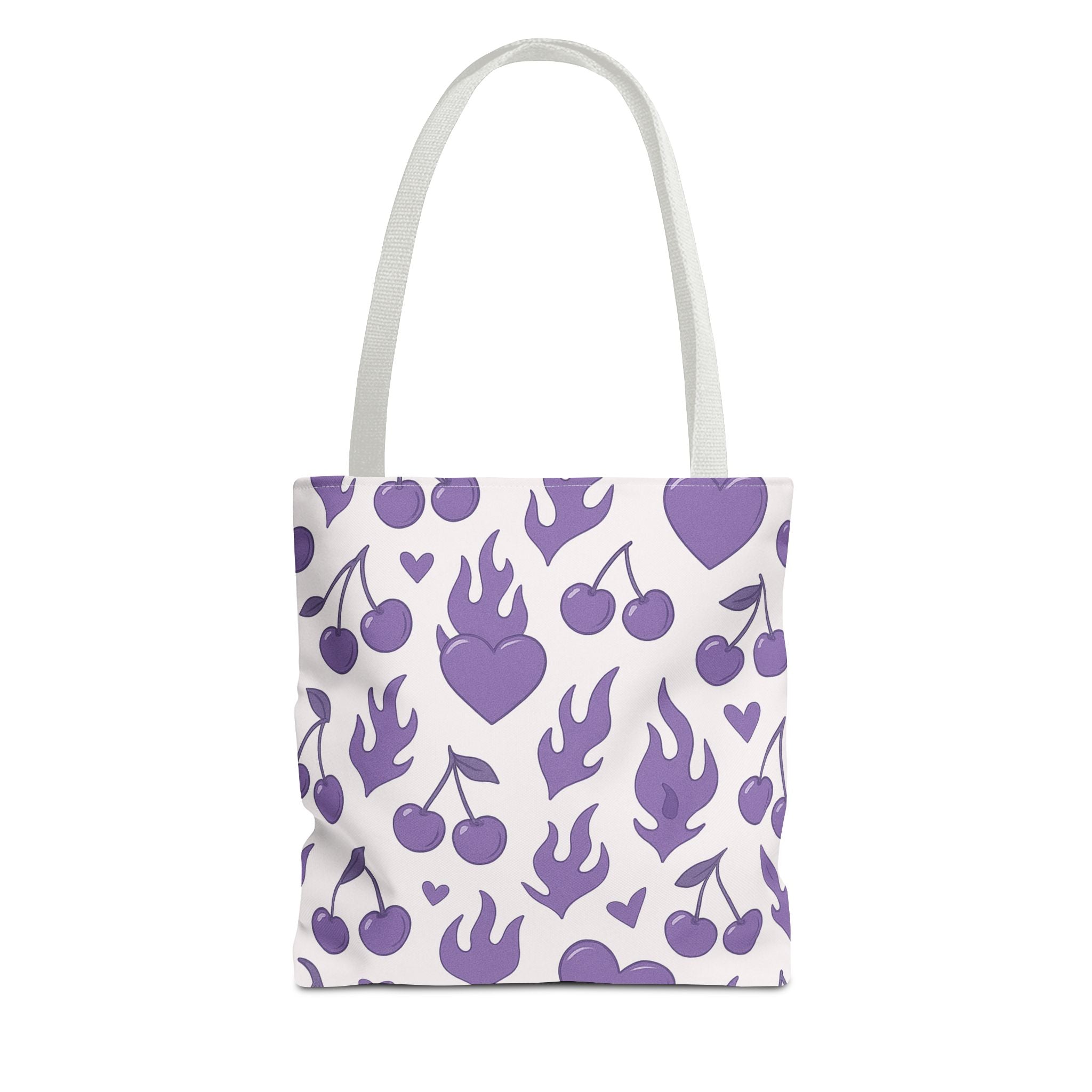 Purple Flaming Hearts and Cherries Tote