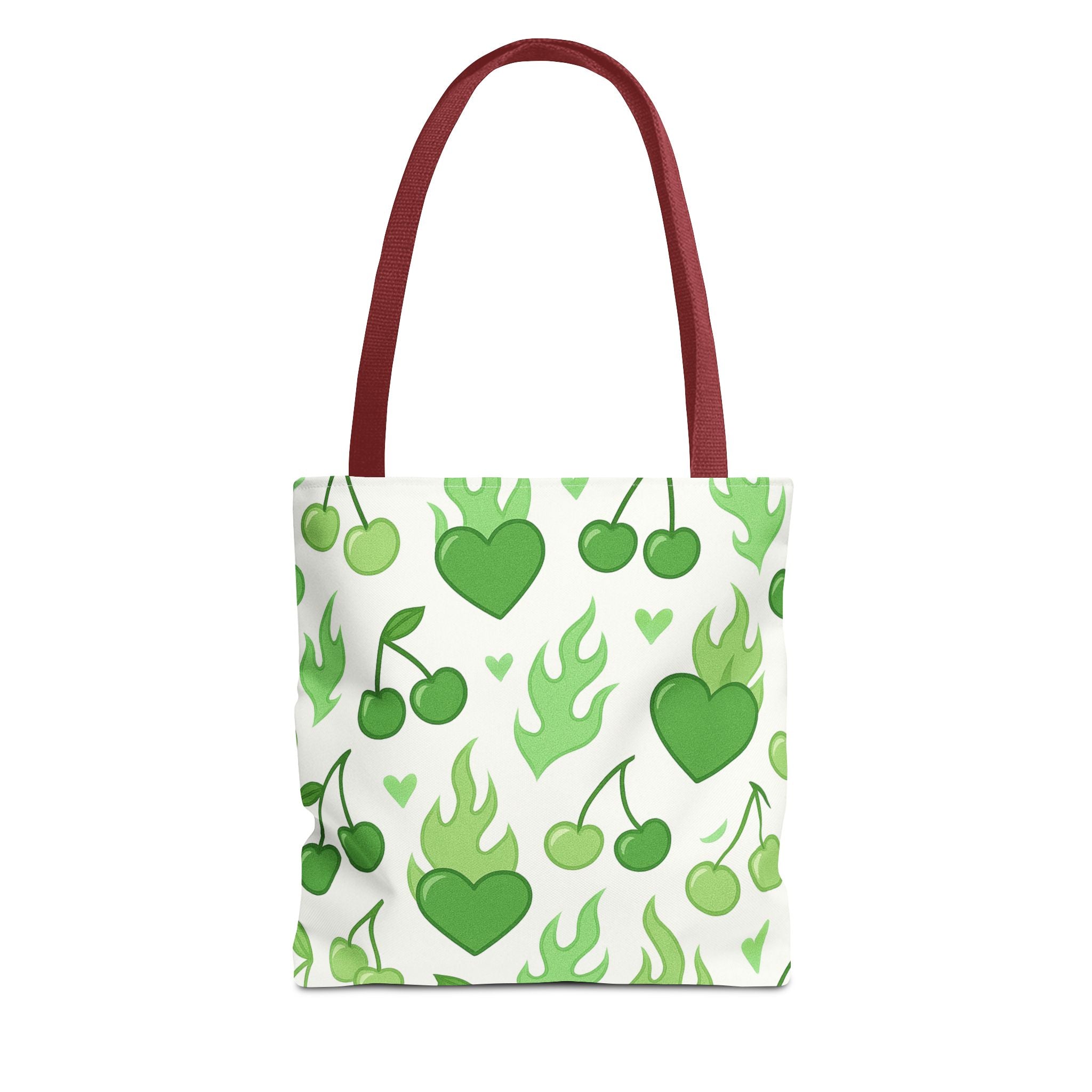 Green Flaming Hearts and Cherries Tote