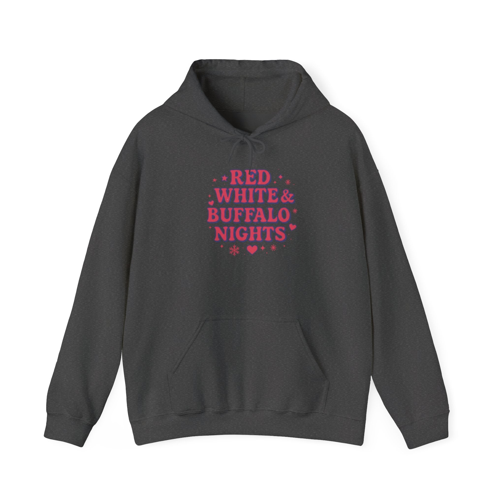 Red White Buffalo Nights Hoodie — Retro Heart Graphic Pullover Football