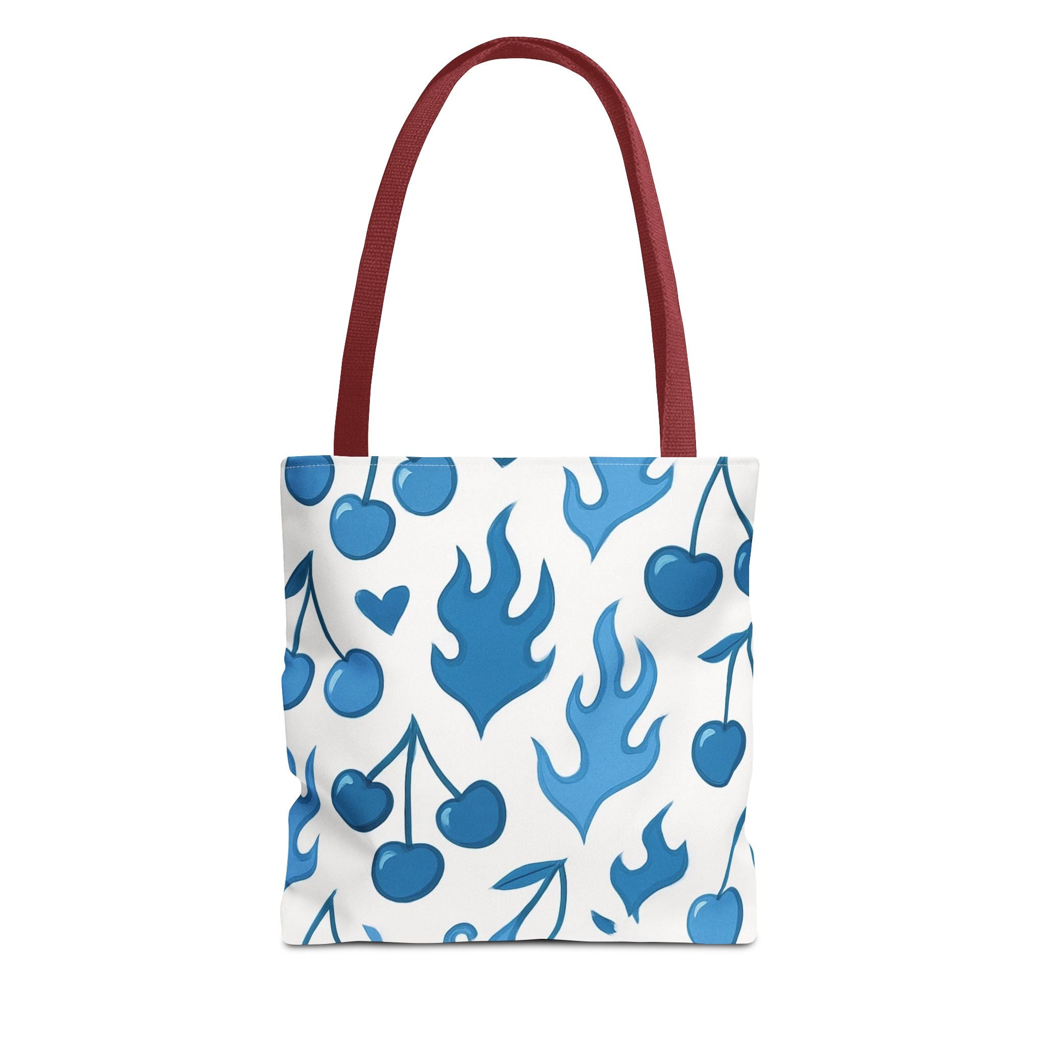 Blue Flaming Hearts and Cherries Tote
