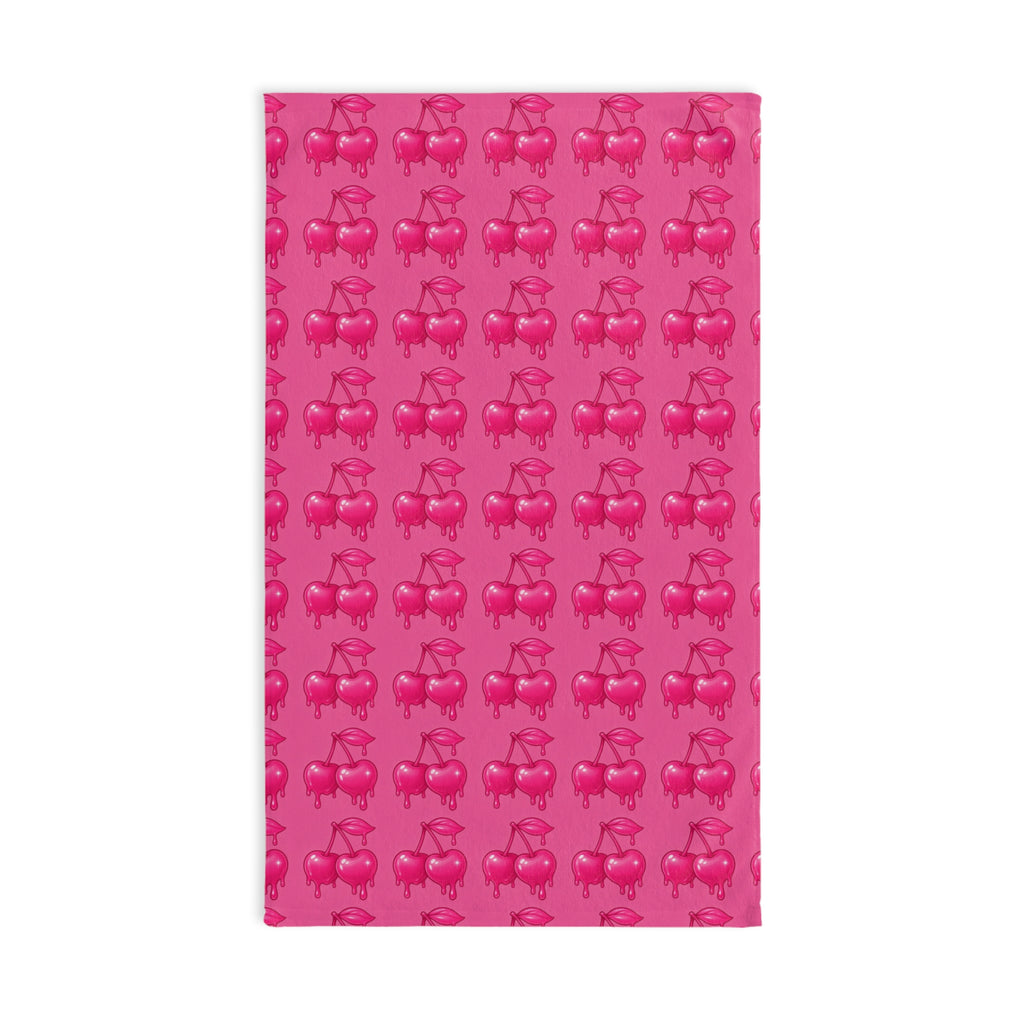 Pink Cherry Drip Pattern Hand Towel