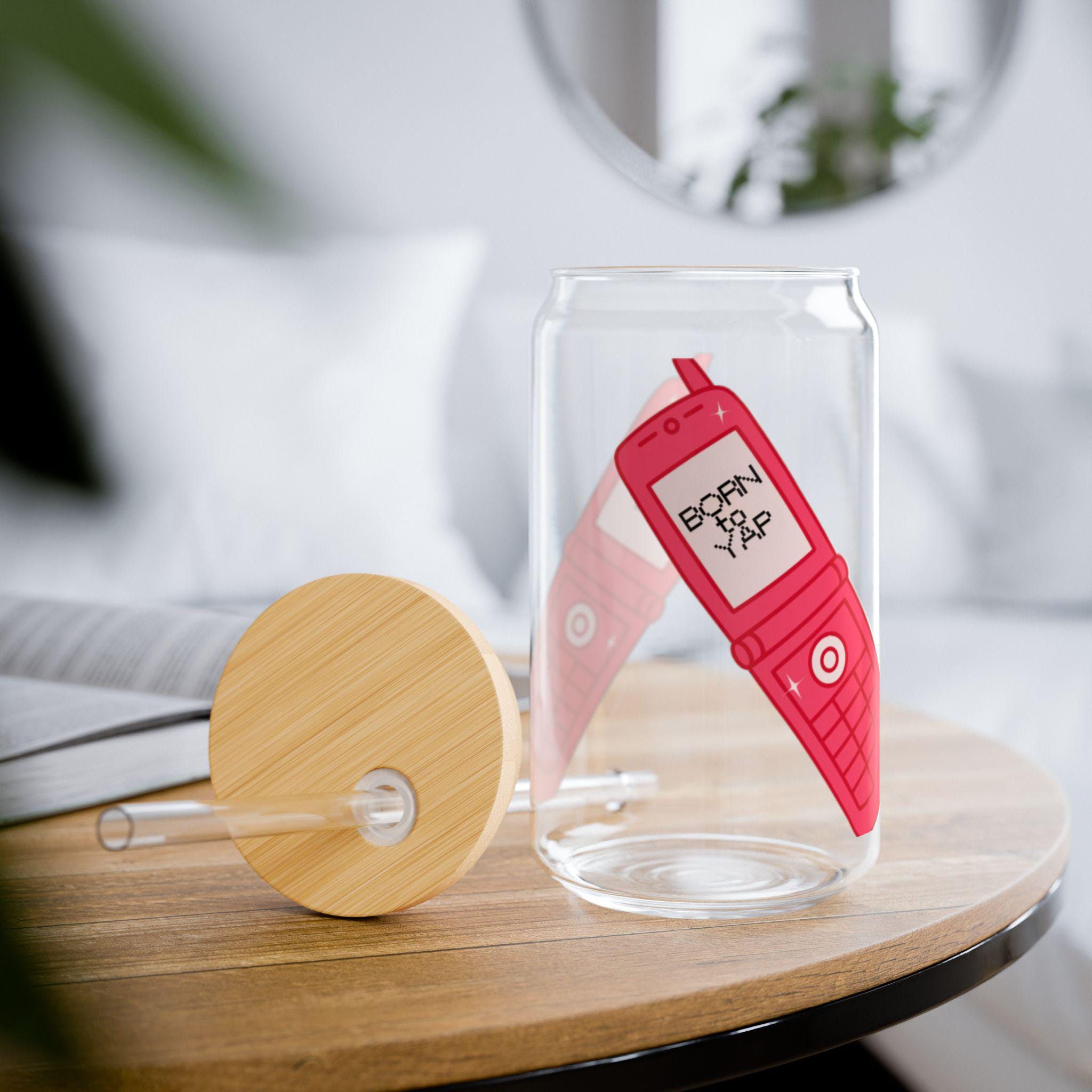 Pink Flip Phone Born to Yap Sipper Glass | 16oz