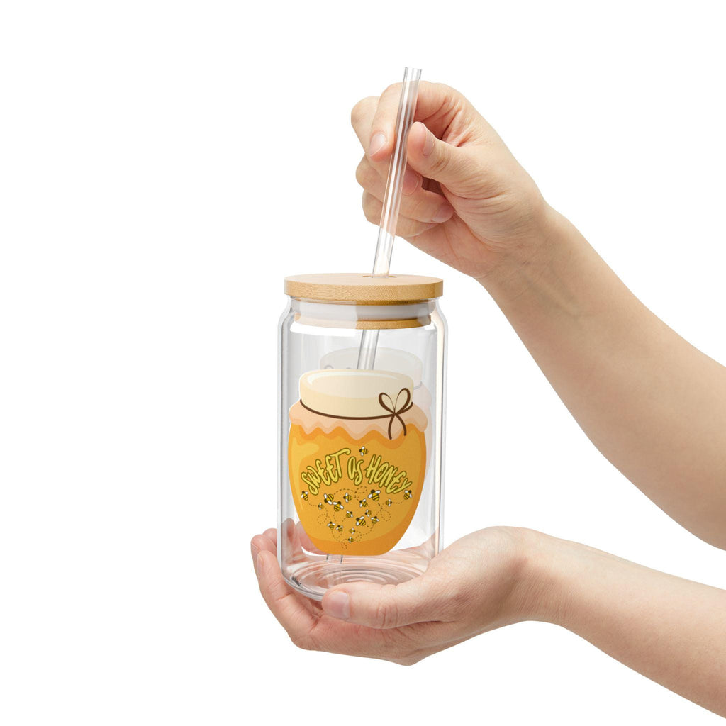 Honey Jar Illustration Sipper Glass | 16oz Straw Tumbler