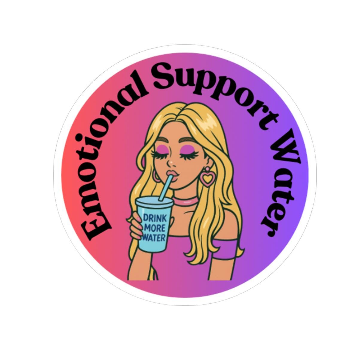 Emotional Support Water Sticker | Blonde Girl Drinking, Cute Pop Art