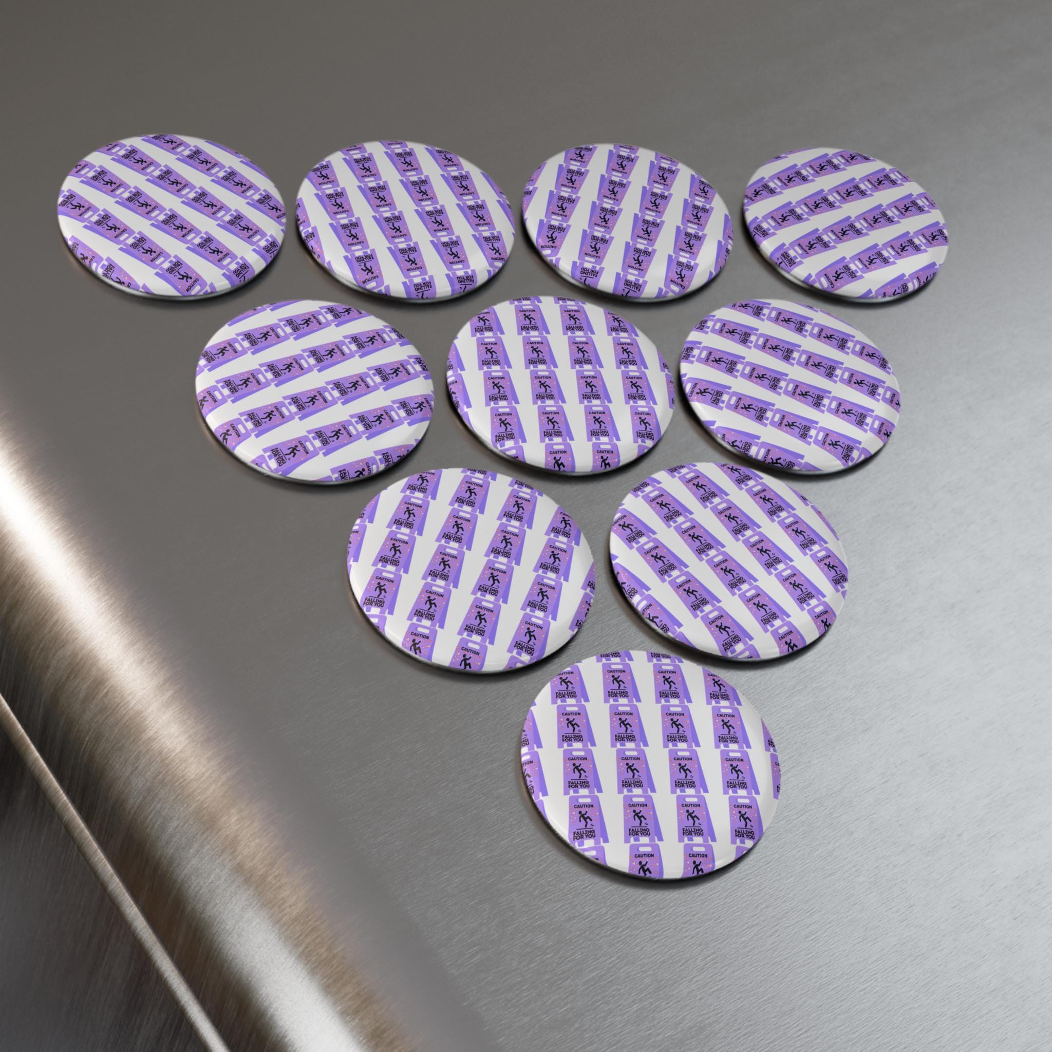 Caution Falling For You pattern Button Magnet